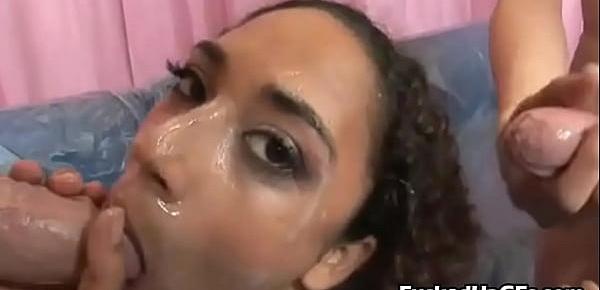  Ebony Girl takes on Giant Cock Facials